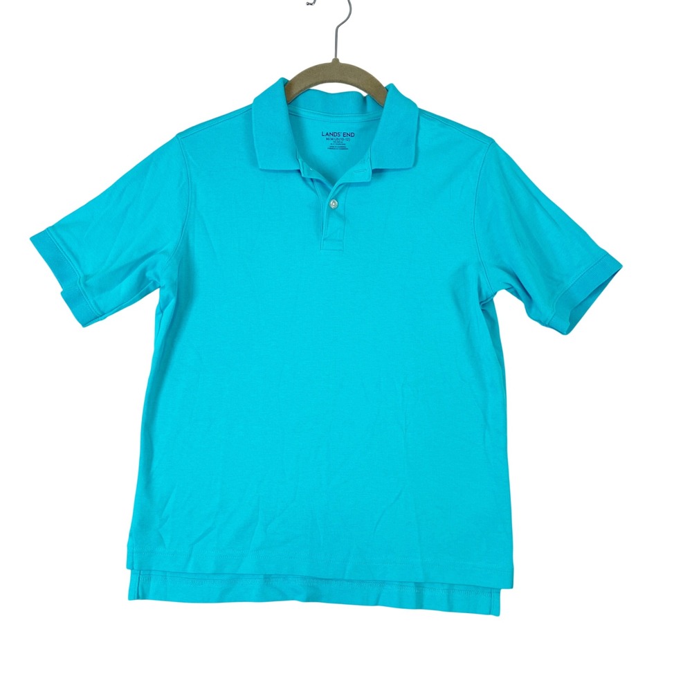 Lands End Kids Boys Turquoise‎ Polo Shirt Short Sleeve Cotton Size M US 10 12